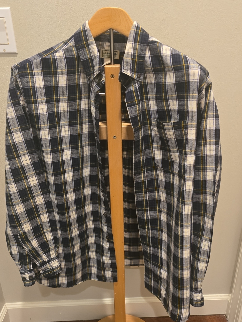 L.L. Bean Men’s Navy, White and Yellow Plaid Button-Down Shirt